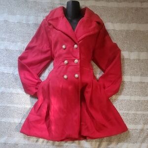 SHEIN Vibrant Red Double-Breasted Pea Coat